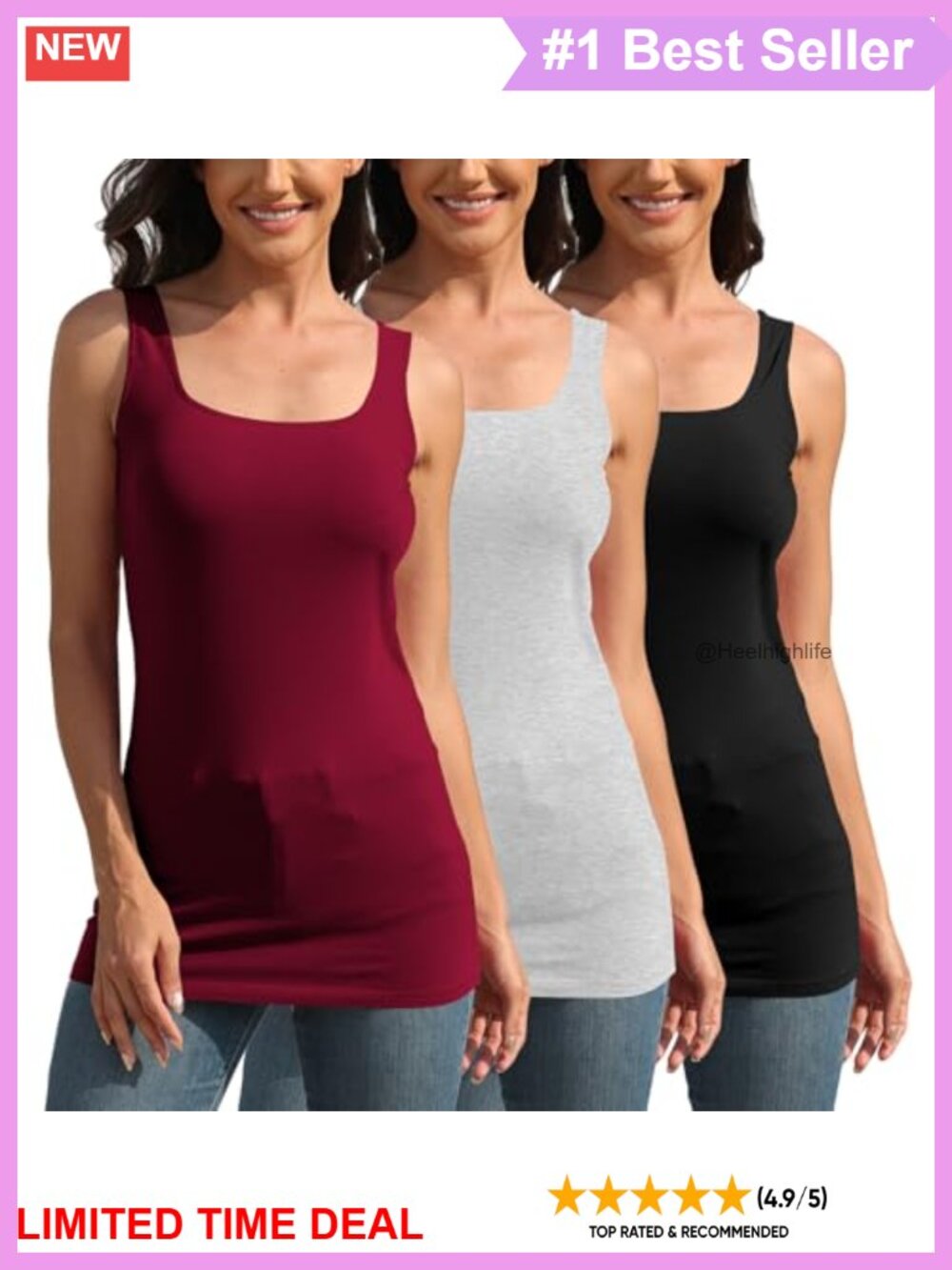 Square Neck Long Tank Tops for Women Basic Sleeveless Layering Tunic Shirt